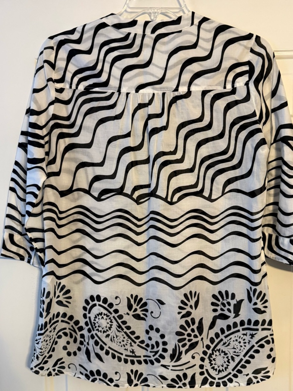 Chico's Black and White Wavy Paisley Embroidered Tunic - Picture 2 of 3